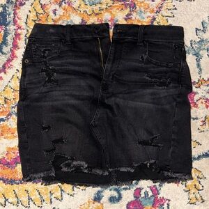 Distressed Black Denim Skirt